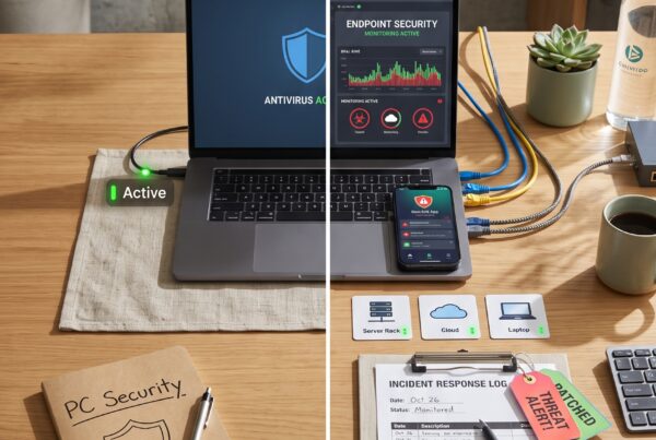 Confronto tra protezione antivirus di base e endpoint security avanzata con monitoraggio di server, cloud e laptop